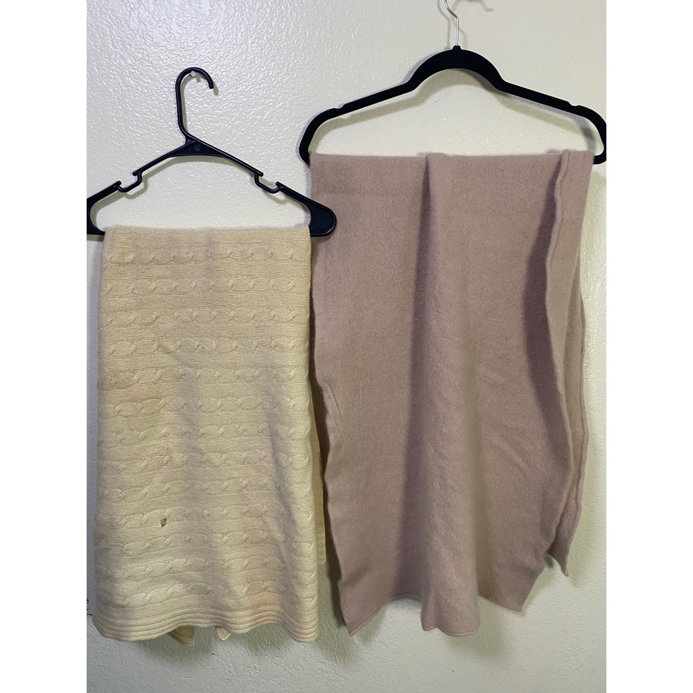 Cashmere Crafters Bundle Two Flawed Large Scarves Ralph Lauren Cable Knit